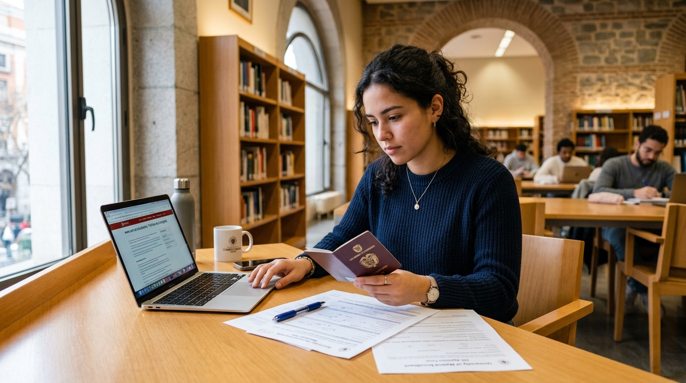 Estudiante realizando trámites de prórroga de estancia por estudios en España
